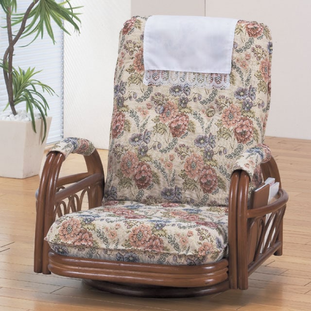 アウトレット【送料無料】高級ラタンギア式リクライニング回転座椅子