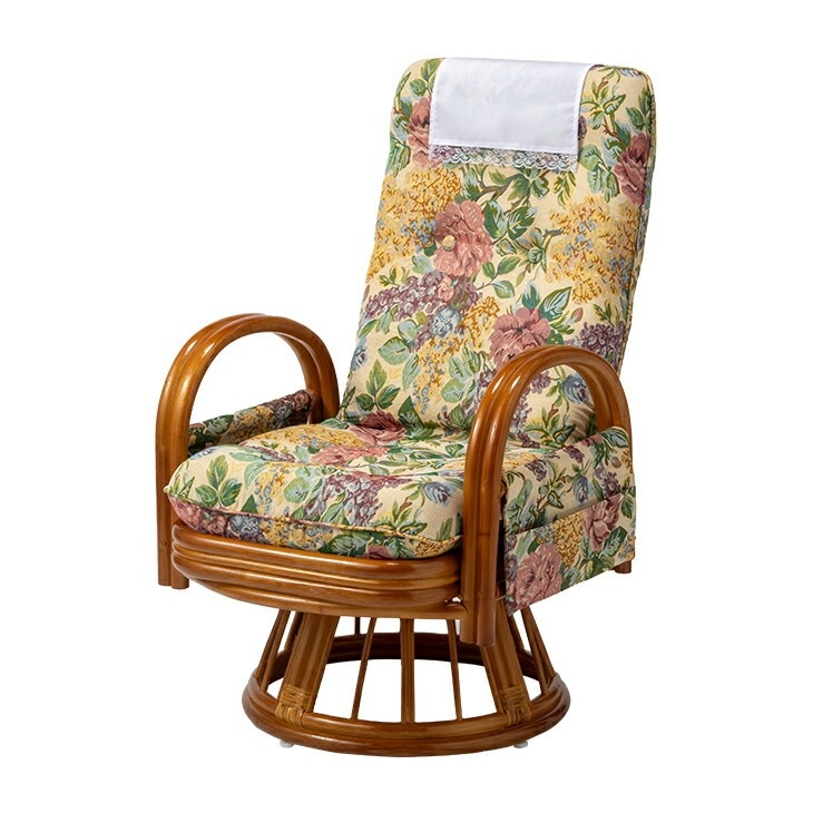 アウトレット【送料無料】高級ラタンギア式リクライニング回転座椅子