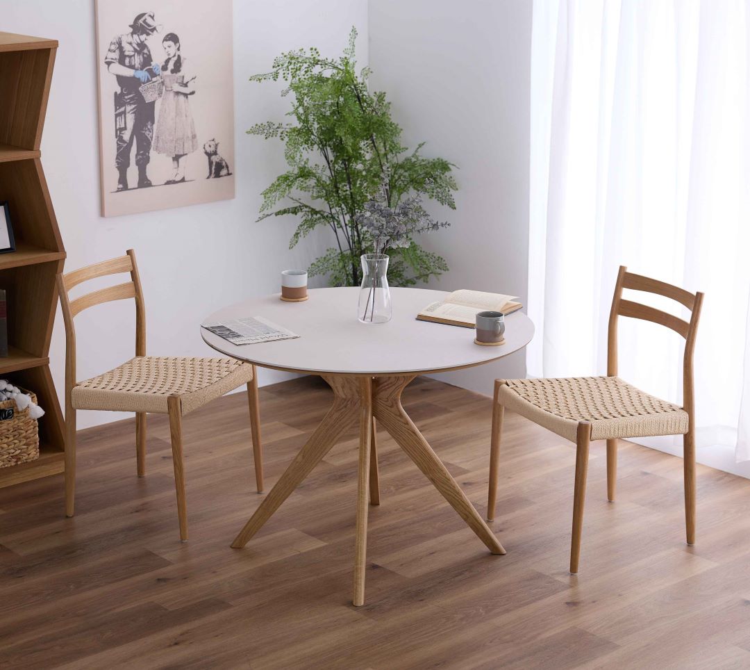 セラミック天板】円形ダイニングテーブル レジスト ホワイト天板