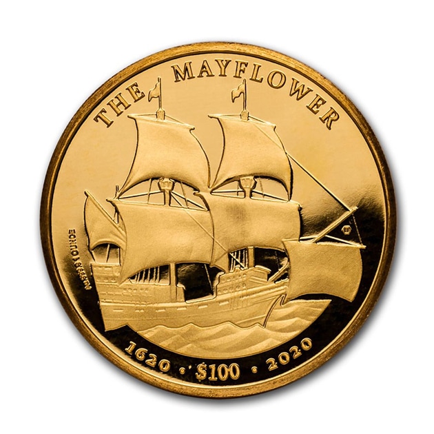 メイフラワー号 400周年記念金貨 1オンス 100ドル 2020年製 イギリス領