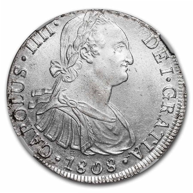 1808年 カルロス4世 スペイン王 8レアル銀貨 ペルー リマ造幣局 MS-64