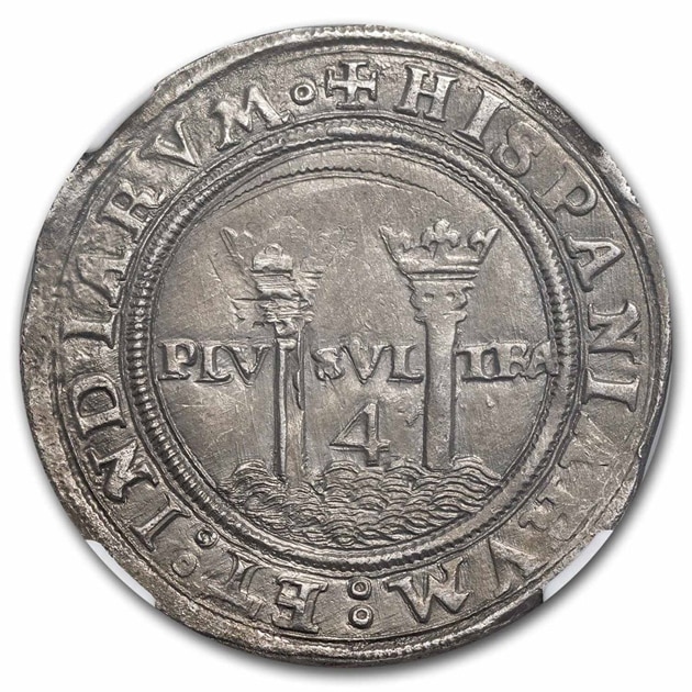 1542-1548年 カール5世＆ヨハンナ 8レアル 銀貨 メキシコ AU-58 NGC