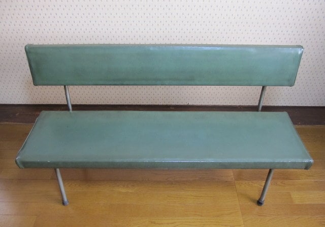 昭和レトロな待合室のベンチ 長椅子 グリーン | 中古家具,古家具