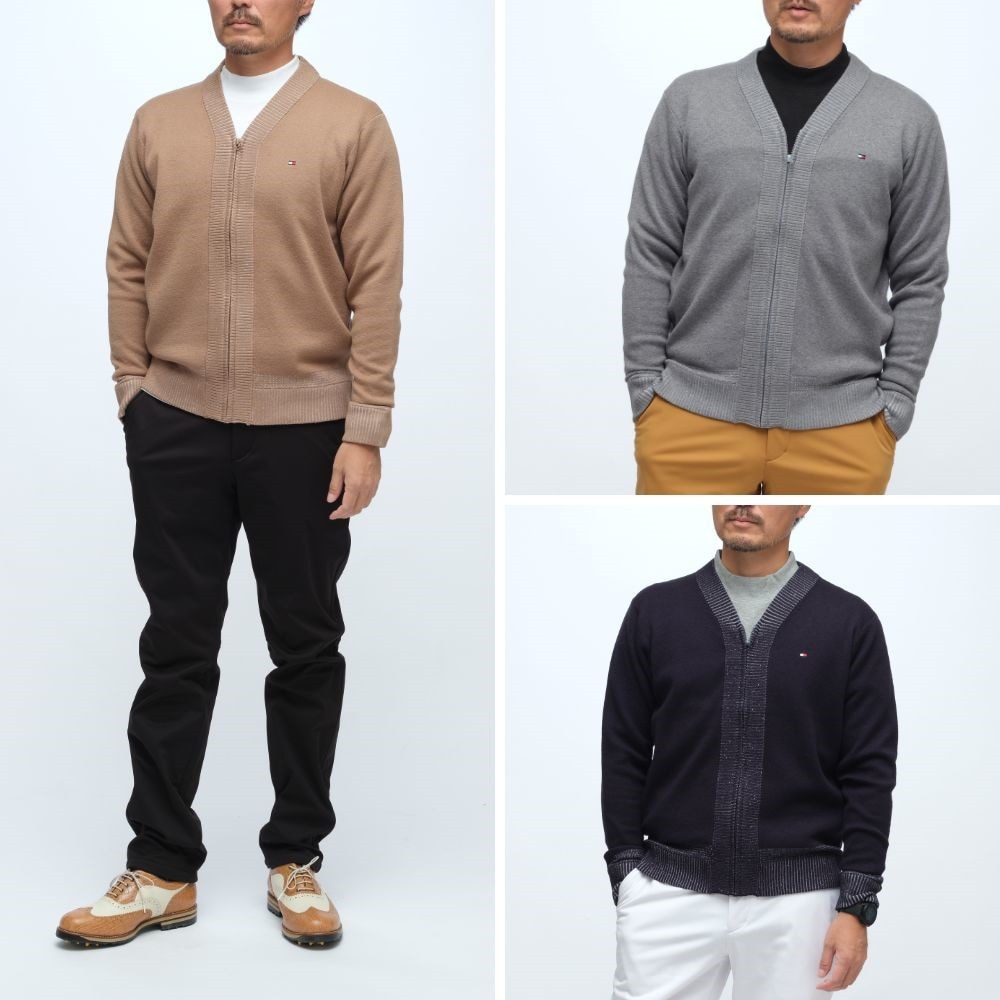 トミー ヒルフィガーゴルフ バックロゴ Vネックジップアップセーター