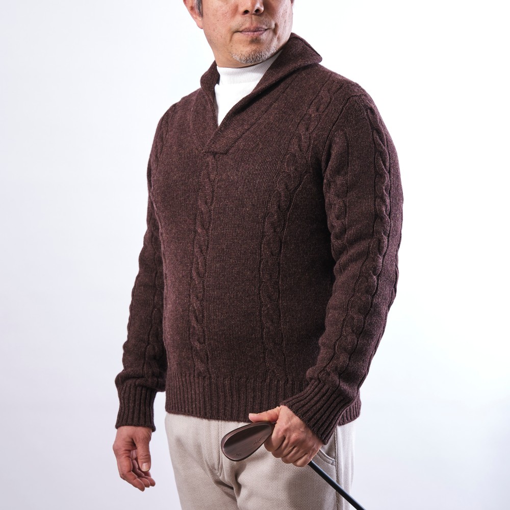 ウィリアムロッキー ショールカラーケーブル編みニット【世界にひとつ