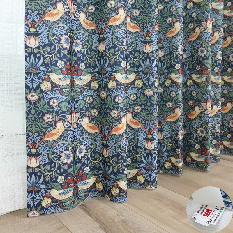 防炎】カーテン ドレープ 遮光3級 ウィリアムモリス いちご泥棒【35015