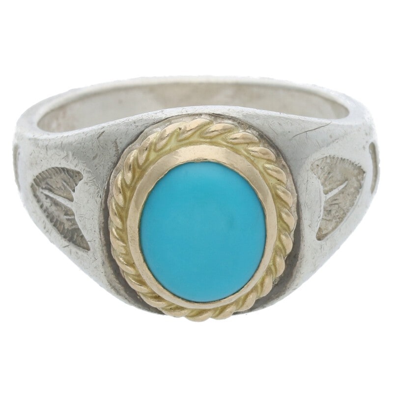 金縄ターコイズ付き丸型印台リング 〈21号〉 【取扱：原宿シルバー店