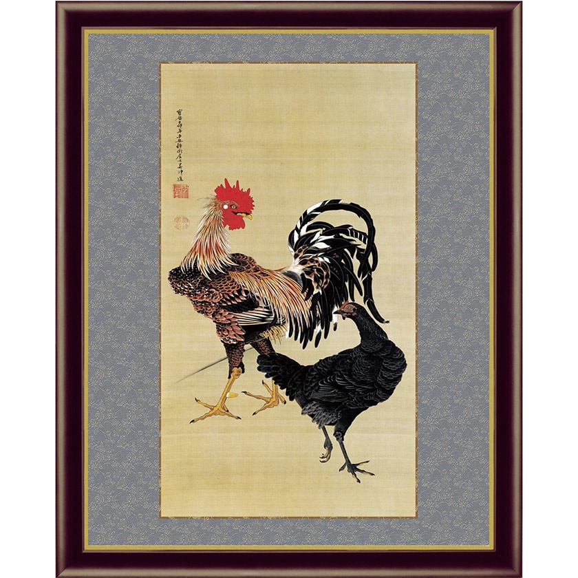 宝石画 天然石装飾の鶏のアート作品 希少品 宝石画 天然石装飾のアート