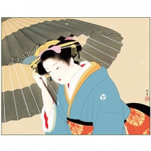 上村松園 筆「静」 リトグラフ 限定200部の内 第125番 掛軸 木箱付き