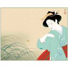 上村松園 筆「静」 リトグラフ 限定200部の内 第125番 掛軸 木箱付き