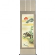 吉祥慶祝掛軸 「紅白梅に鶯」 田村竹世 美術品 インテリア【ポイント5