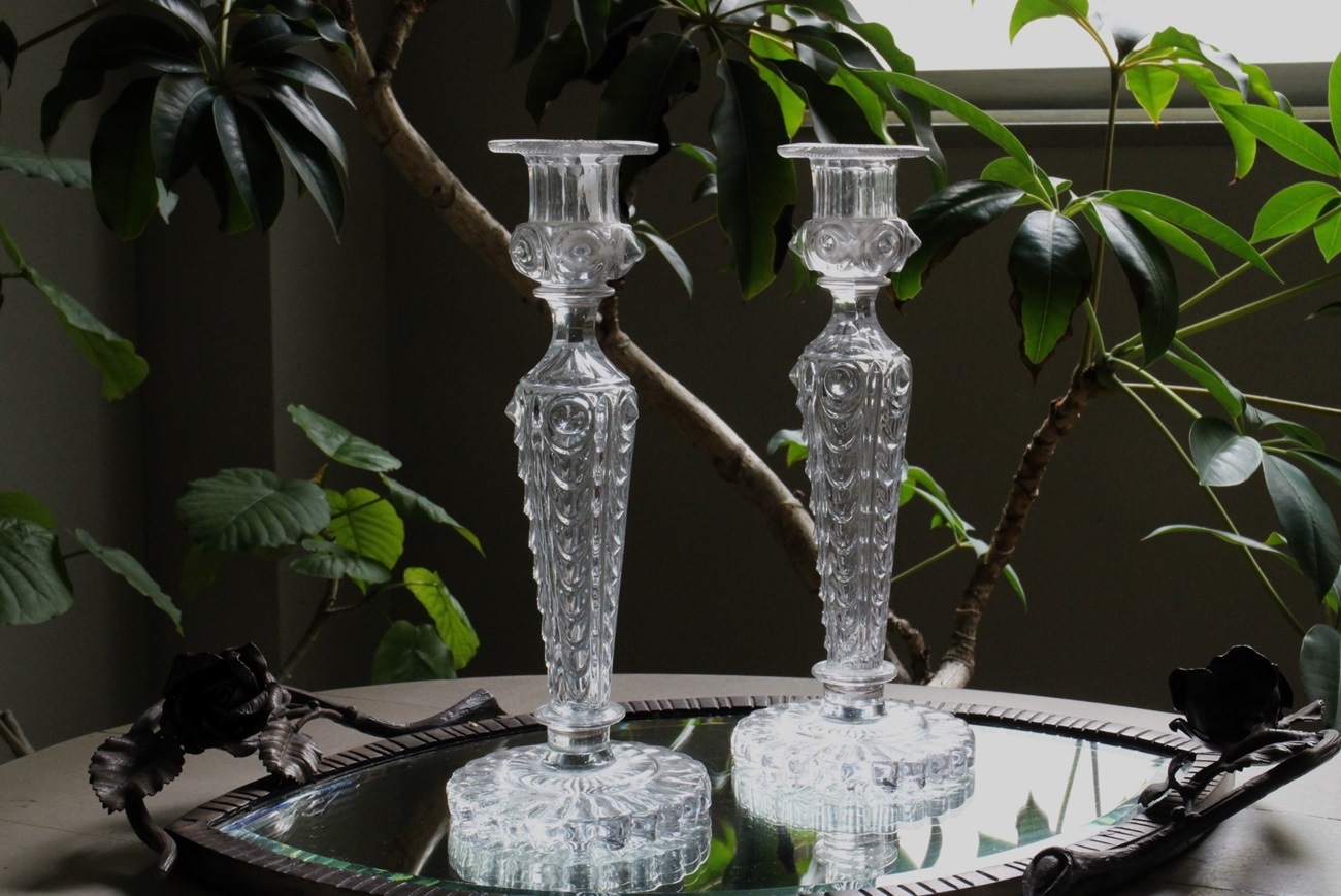 バカラ/サンルイ 19世紀 クリスタルキャンドルスタンド ペア 6377