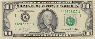 アメリカ 連邦準備銀行 100ドル札 1990 A-A券 UNC | アメリカの貨幣