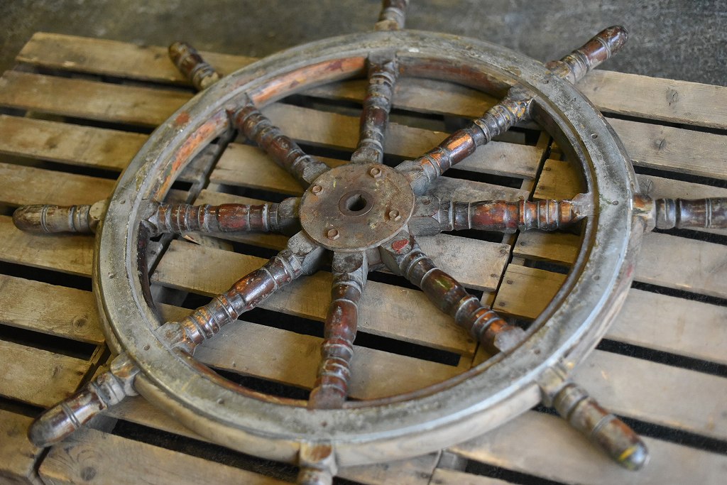 100933 ヴィンテージ 舵 操舵輪 船 ハンドル ウッド 英国製 | NEW！新