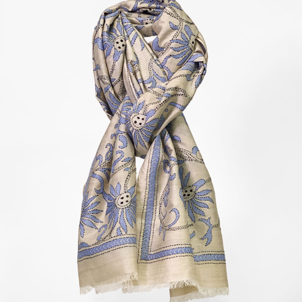 InDream カンタ 刺繍 ストール 約85×250cm オフホワイト シルク インド