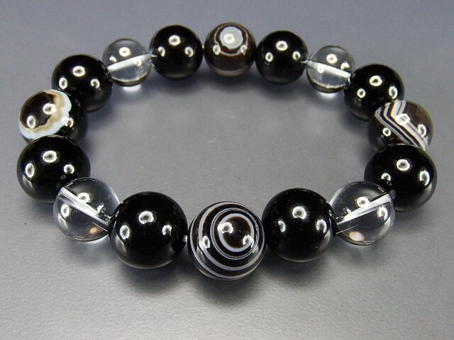 天然石大玉天眼石14ミリオニキスグレーシルバーオーラ水晶数珠