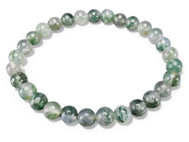 色合い良好モスアゲート水草瑪瑙約6mm強天然石ブレスレット数珠 | 石