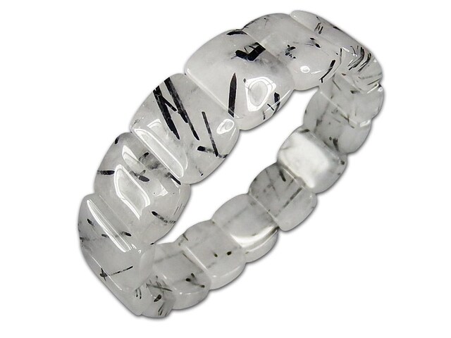 ブラックルチルクォーツミルキー天然石バングルブレスレット縦16mm強