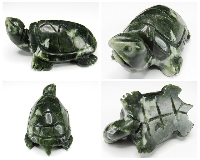 旅人の御守り天然石蛇紋岩サーペンティン亀手彫り縁起物オフィス置物
