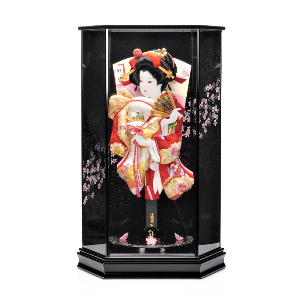 羽子板】18号 振袖 金駒刺繍道長牡丹(白×赤)〈匠一好作〉[222-045