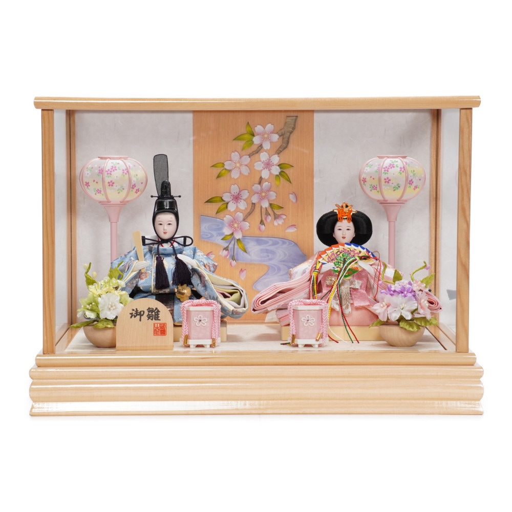 雛人形】小芥子 金襴 白木 親王揃いガラスケース飾り | 河雲作