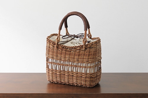 1点もの あけび籠(国産/透かし編み/中サイズ/リネン巾着・ポケット