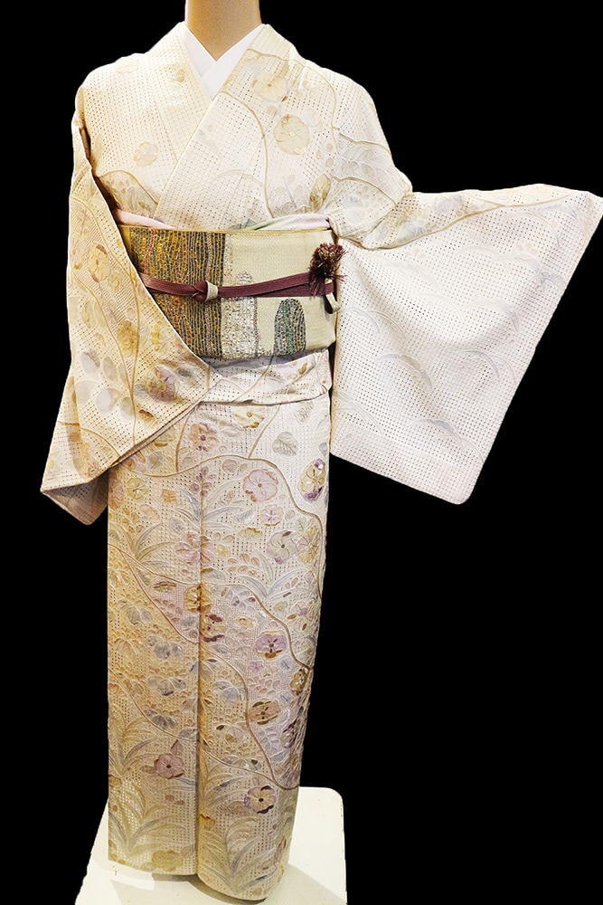 正絹単衣訪問着 レンタルフルセット「総柄汕頭刺繍 辻が花」 | すべて