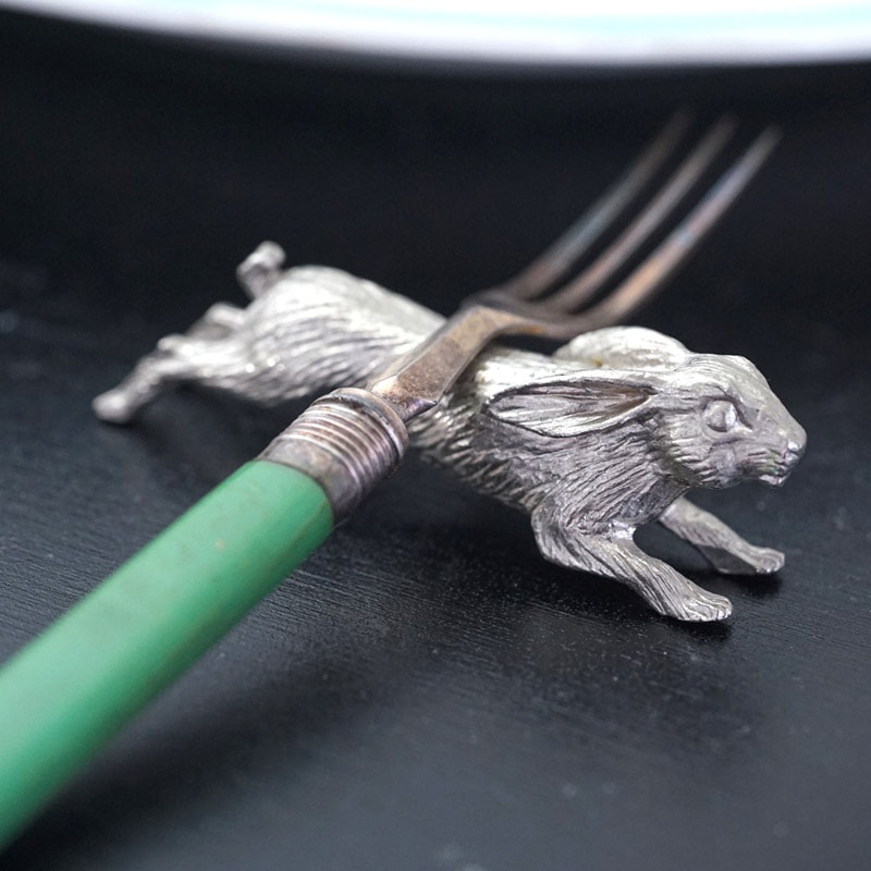 超レアなシルバーメタルのうさぎのカトラリーレスト6個セット gc-1445