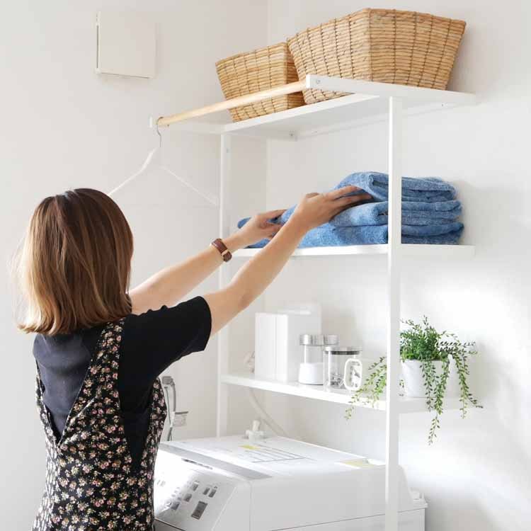 立て掛けランドリーシェルフ タワー ホワイト｜洗濯・ランドリー用品