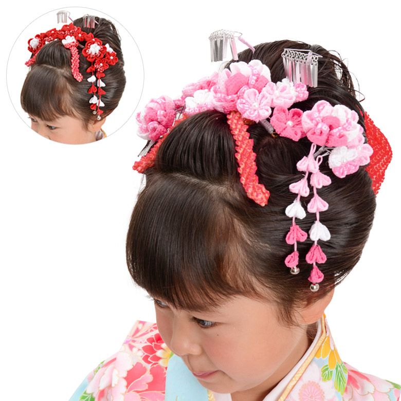 七五三 髪飾り 子供かんざし 勝山セット つまみ細工 つまみフラワー