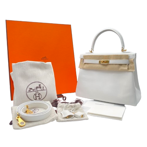 エルメス ケリー 25 ニューホワイト スイフト ゴールド金具 W刻印