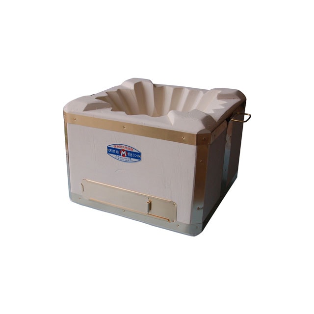 丸和工業製 天然珪藻土岩切り出し 正角七輪21cm 真鍮巻