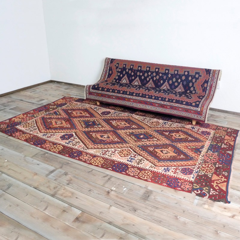 108cm×73cm キリムラグ ウール コットン ネイティブ柄 アジアン 楽天