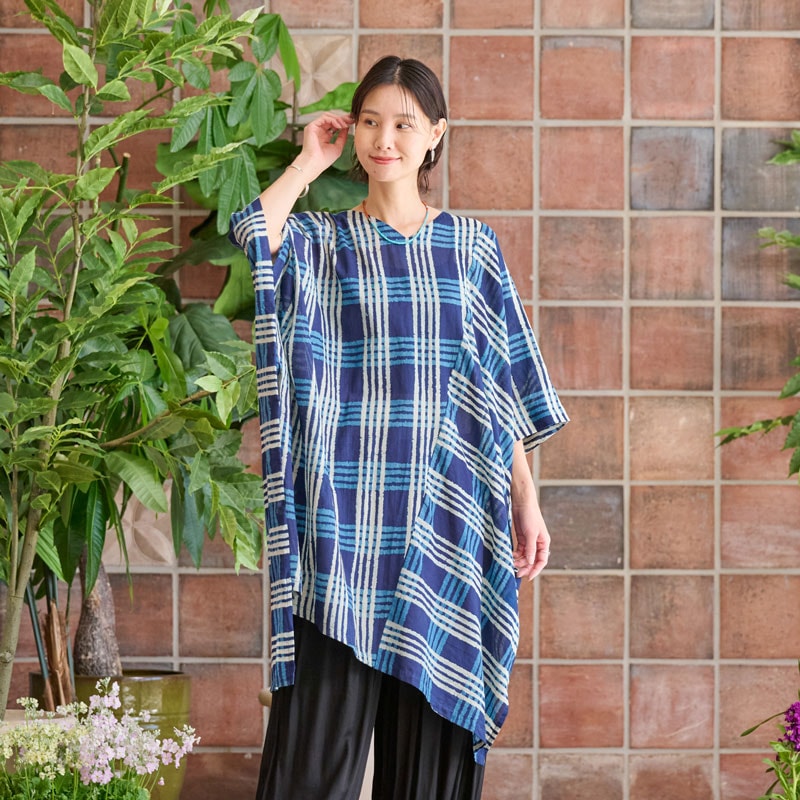 インディゴチェックサルエルパンツ｜マライカ公式通販