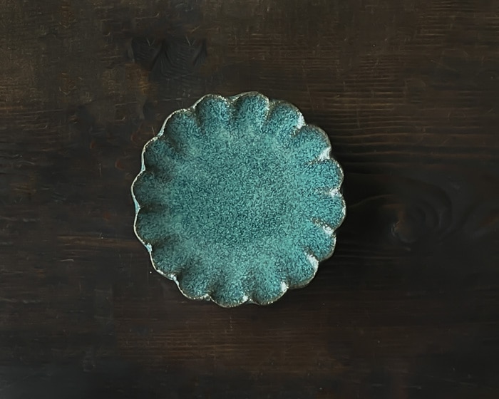 小澤基晴 輪花豆皿 翡翠