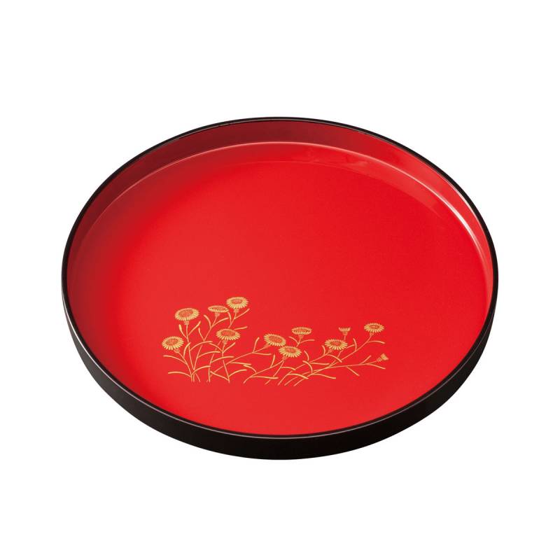 紀州塗り お盆 トレー 8寸 丸盆 朱 野菊 茶盆 おしゃれ おぼん 和風 和