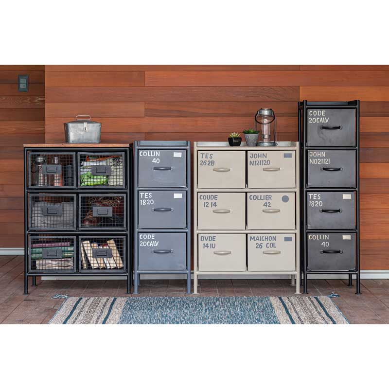 インダストリアルなスチールチェスト｜縦型4杯引出しタイプ