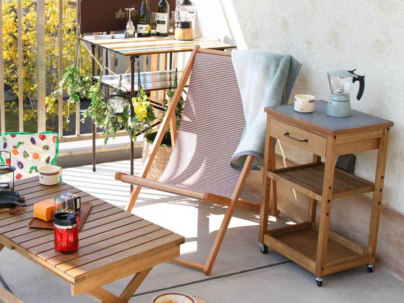 松右衛門帆を使用した折り畳みできるウッドデッキチェア | インテリア