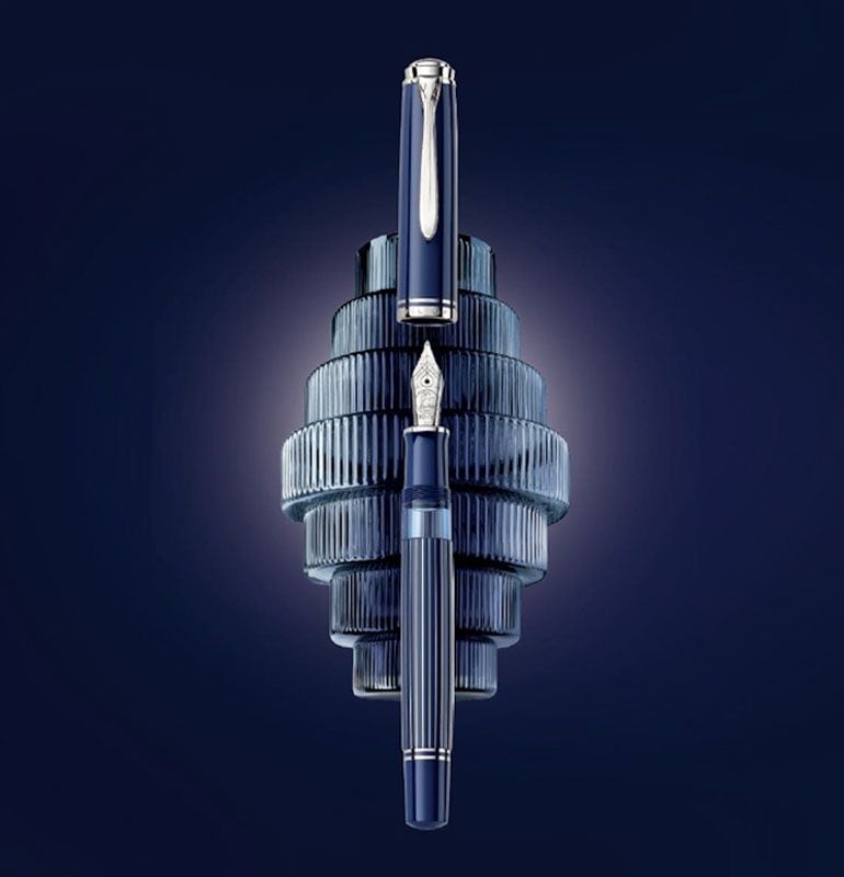 ペリカン 特別生産品 M815 メタルストライプブルー 万年筆 (吸入式