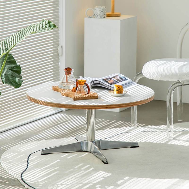 直径70cm] ローテーブル 丸型 円形 木製天板 ステンレス脚 リビング用