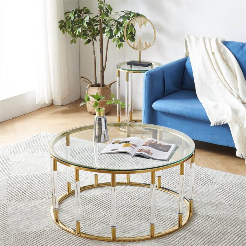 ゴールド 大] VeroMan ローテーブル テーブル ラウンド 円卓 ガラス