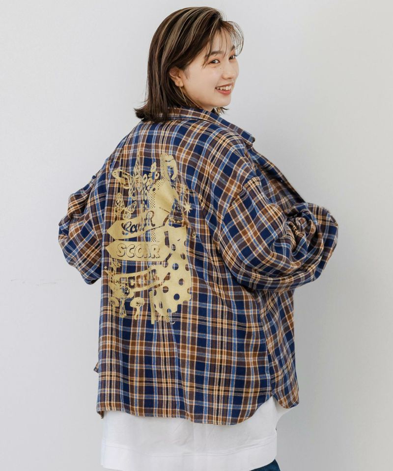 スカラー / チェック柄モデルイメージ箔プリントシャツ | ITEM,Tops