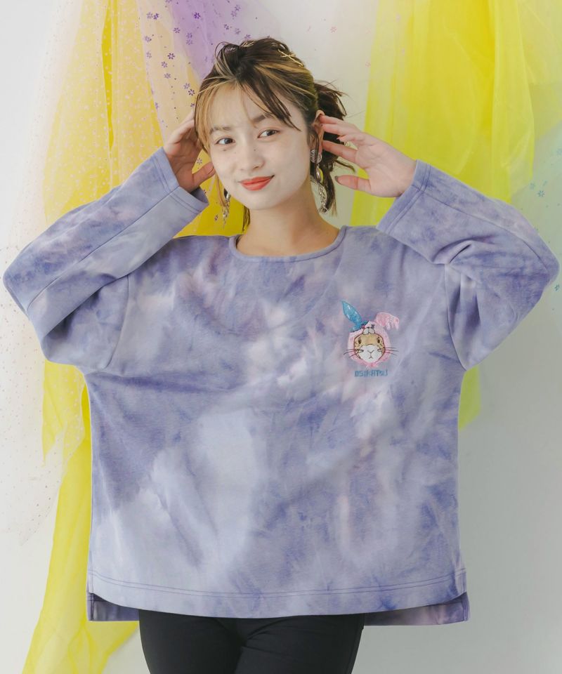 スカラー / ムラ染め裏毛 推し活ウサギの刺繍プルオーバー | ITEM,Tops