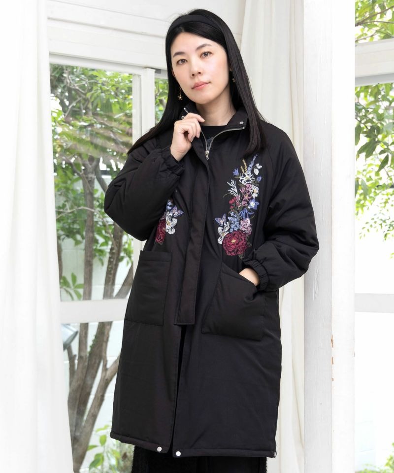 イズスカラー / 着丈調整可能2way 花刺繍中綿ロングブルゾン | BRAND