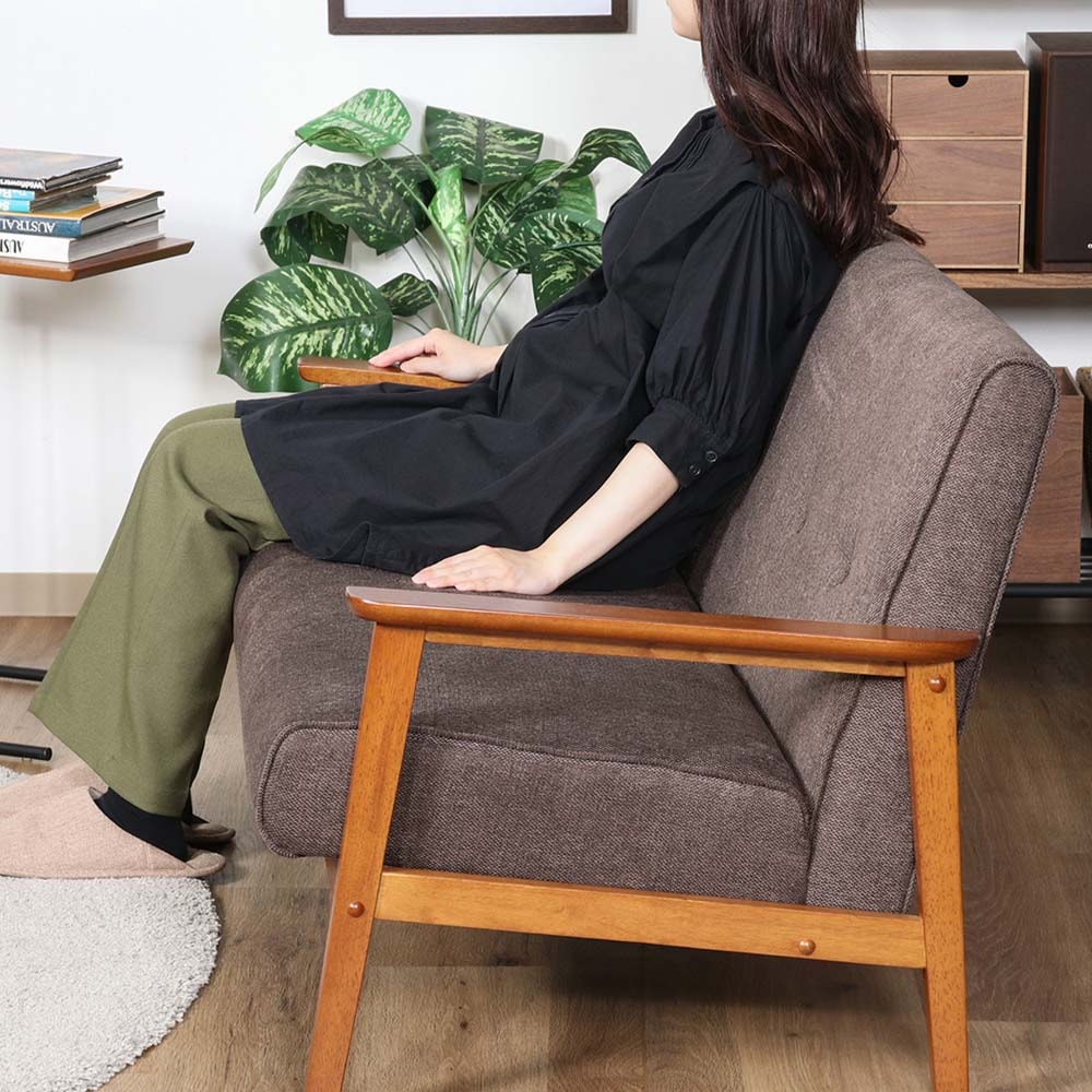 不二貿易 厚手ファブリックソファ ミート 2P ブラウン 73764 | 家具