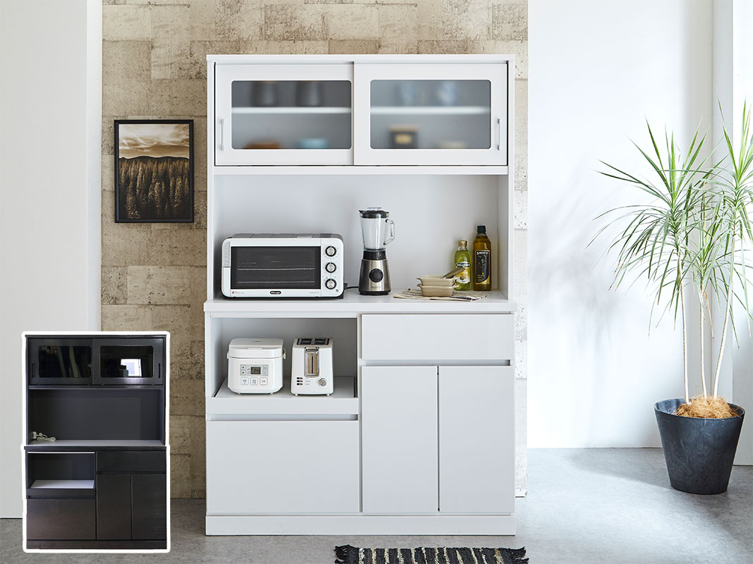 キッチンボード レンジ台 ブライト 幅117 ホワイトパール ブラック