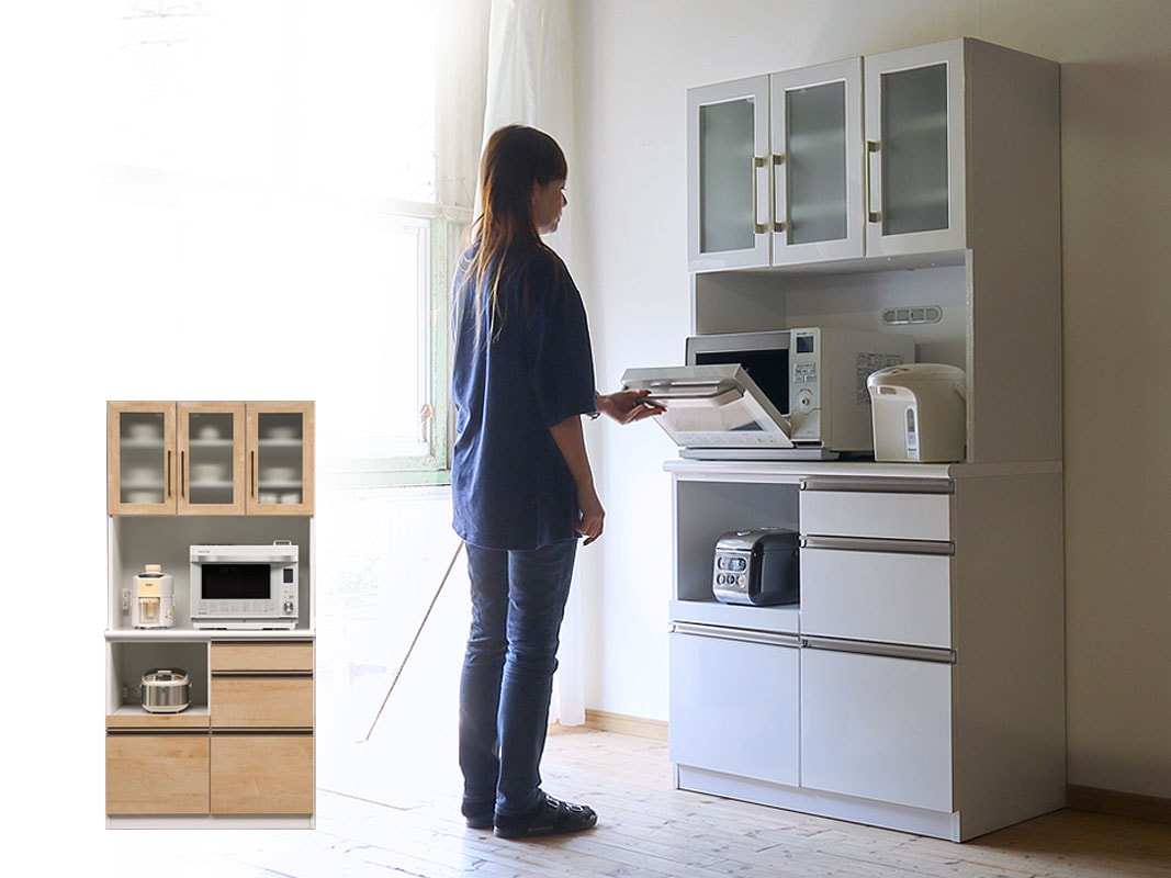 キッチンボード レンジ台 カカオ 幅90 ゼブラホワイト メープル 食器棚