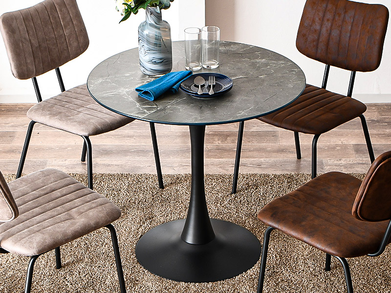 丸テーブル 円形テーブル ガラステーブル ダイニングテーブル 大理石柄