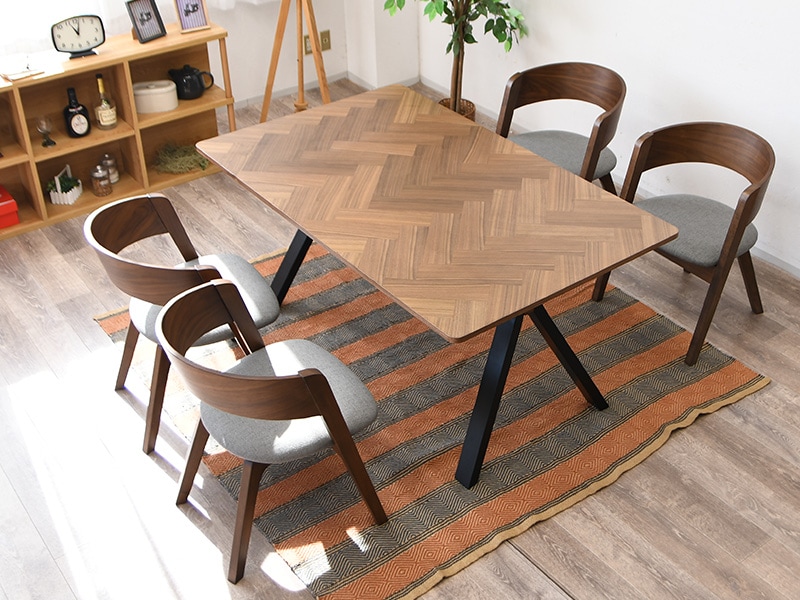 ヘリンボーン テーブル ダイニングテーブルセット 寄木細工 4人掛け 5