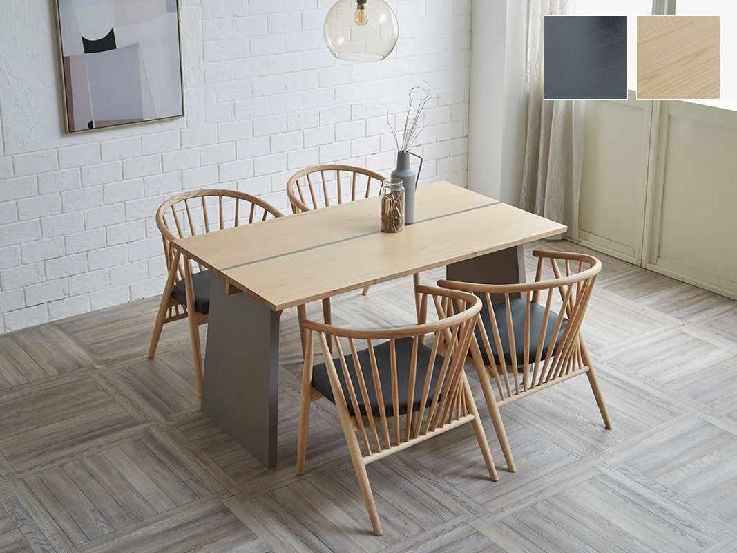 木製ダイニングテーブルとグレー椅子セット［直接譲渡］［江東区